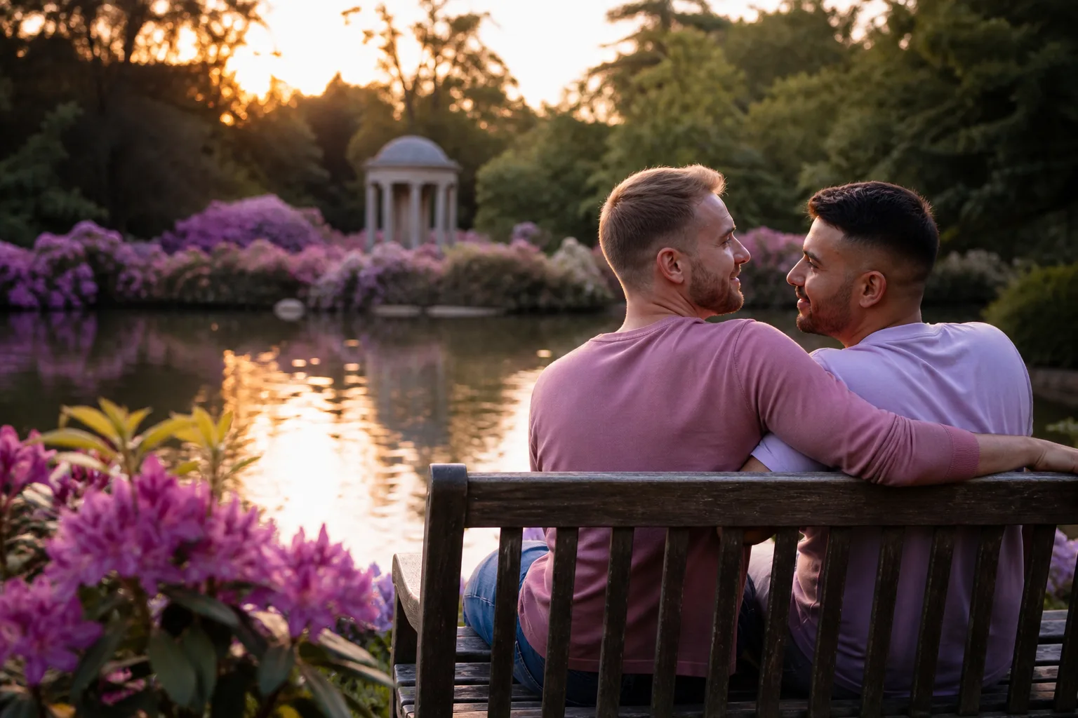 Two men enjoying a relaxed date together in Epsom, Surrey