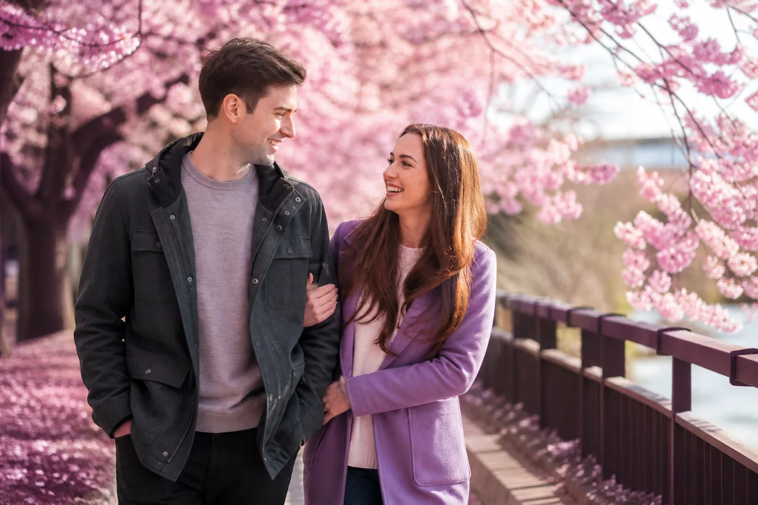 A couple enjoying a relaxed second date walk in the Surrey countryside