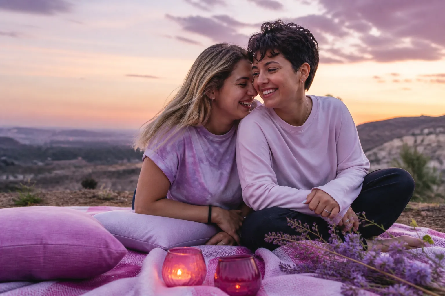 Two women enjoying a relaxed date together in a Surrey park