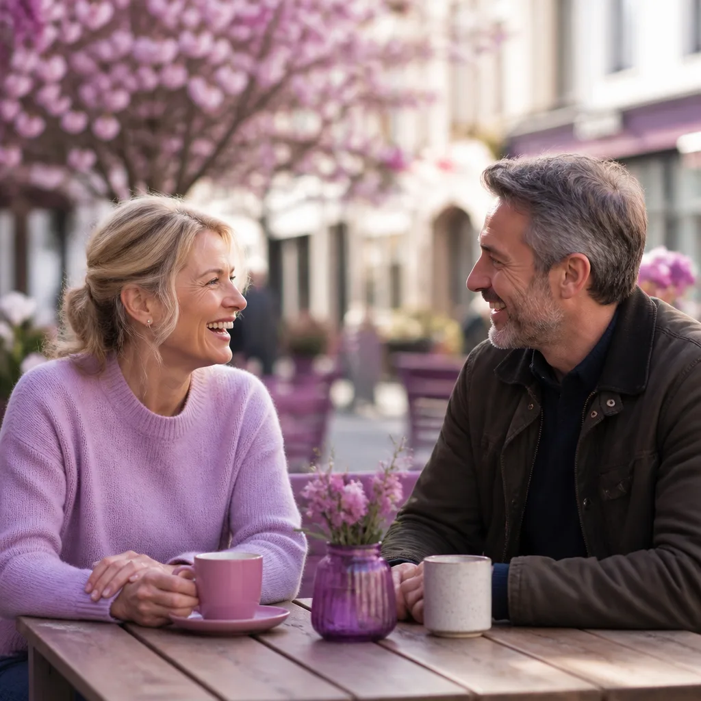 Confident older Surrey woman using a dating website privately at home